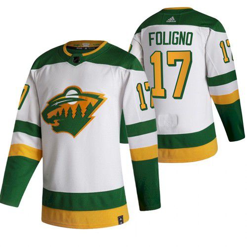Men Minnesota Wild #17 Foligno White NHL 2021 Reverse Retro jersey->minnesota wild->NHL Jersey
